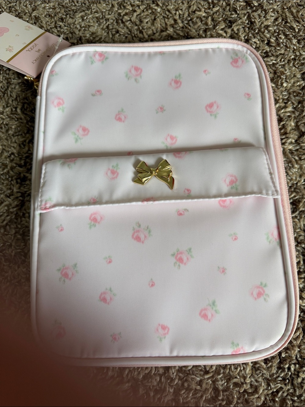 Love Shack Fancy Yoobi tech organizer pink floral Gold Bow Accent - Picture 3 of 4